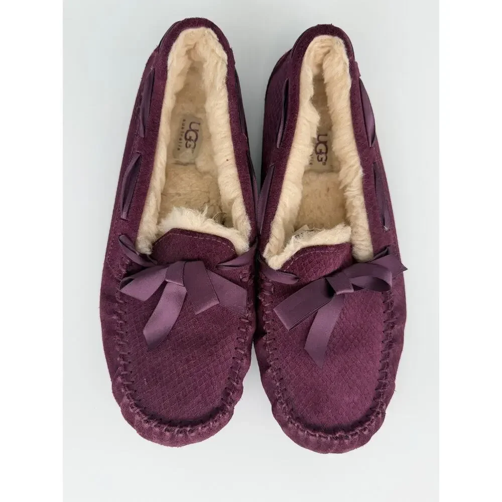 UGG purple suede bow dakota moccasin slipper size 10